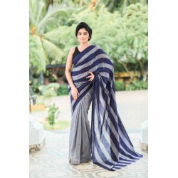 Ash And Blue Handmade Cotton Batik Saree