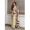 Beige And Purple Handmade Cotton Batik Saree