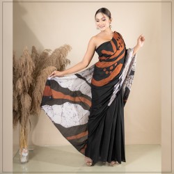 Black And Brown Handmade Cotton Batik Saree