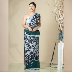 Green Color Handmade Cotton Batik Saree