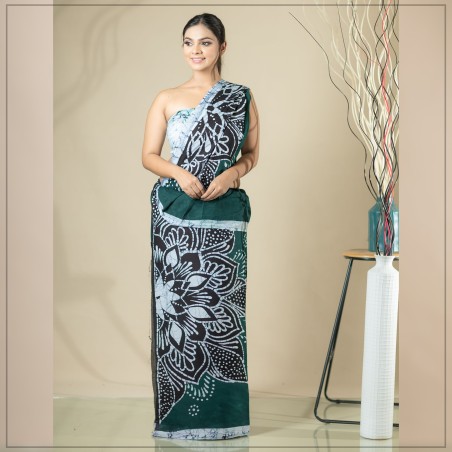 Green Color Handmade Cotton Batik Saree