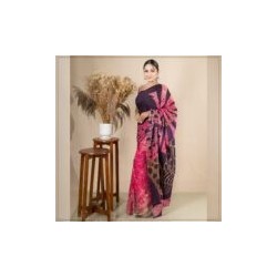 Magenta And Purple Handmade Cotton Batik Saree