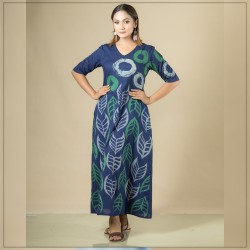 Blue Green And White Cotton Batik Dress