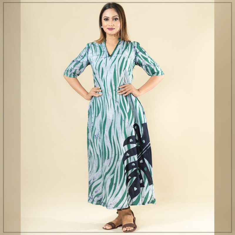 White Green And Black Cotton Batik Dress
