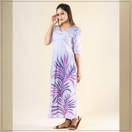 White And Purple Cotton Batik Dress