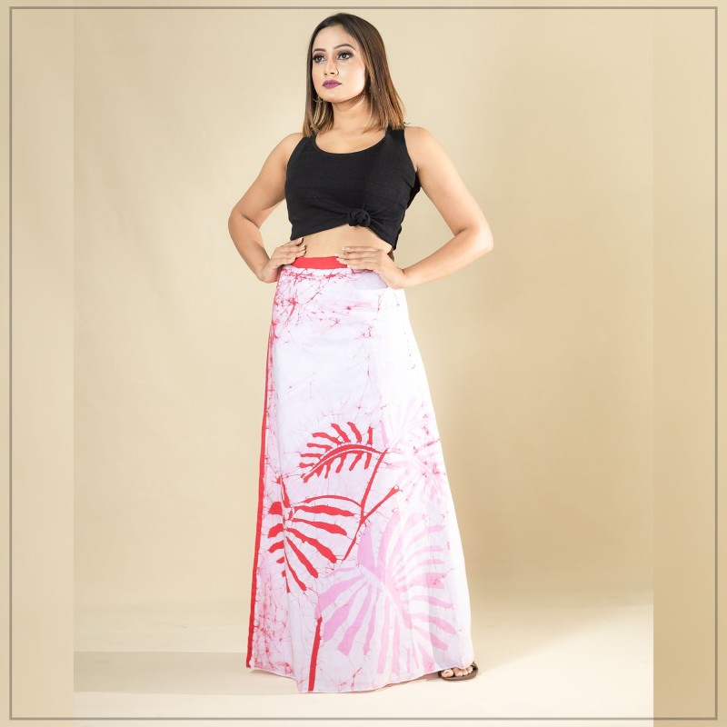 White And Red Batik Wrap Around Skirt