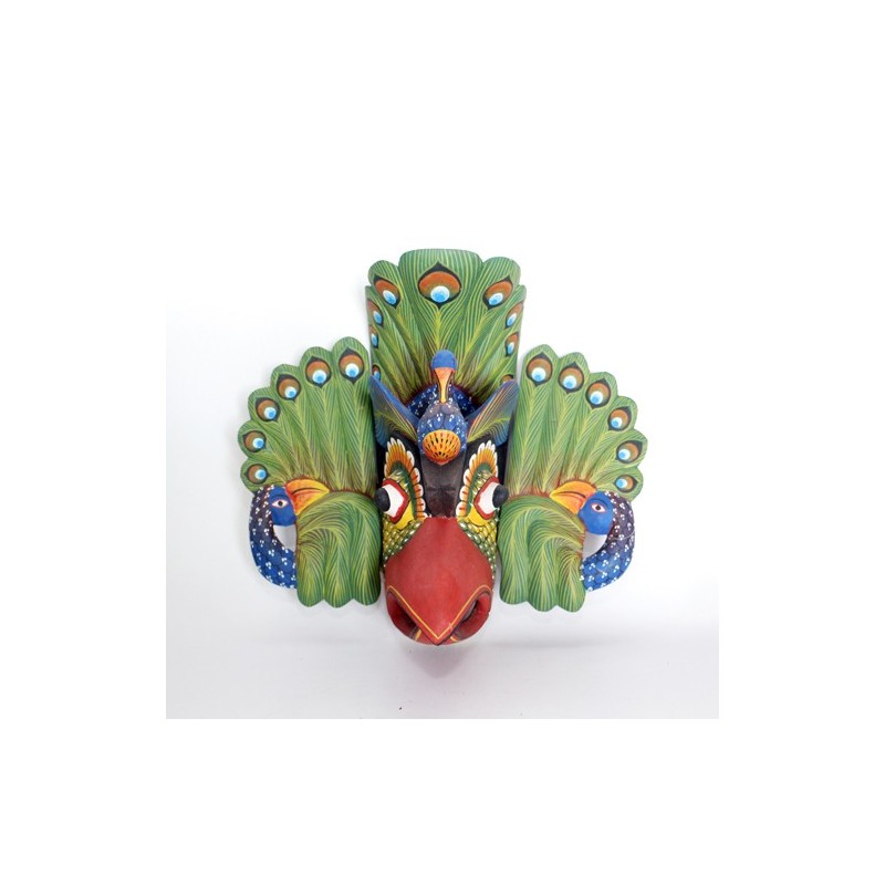 Green Mayura Raksha Peacock Mask - 30 x 26 cm