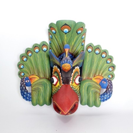 Green Mayura Raksha Peacock Mask - 30 x 26 cm
