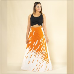 White And Orange Batik Wrap Around Skirt
