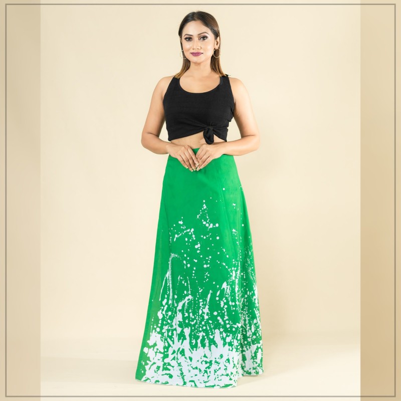 Green And White Batik Wrap Around Skirt