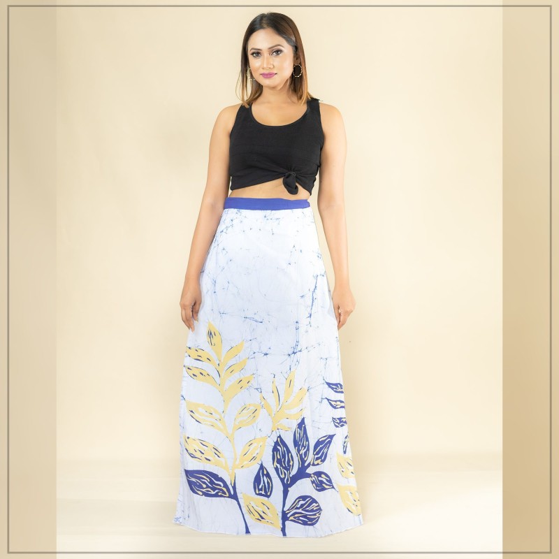 White And Blue Batik Wrap Around Skirt