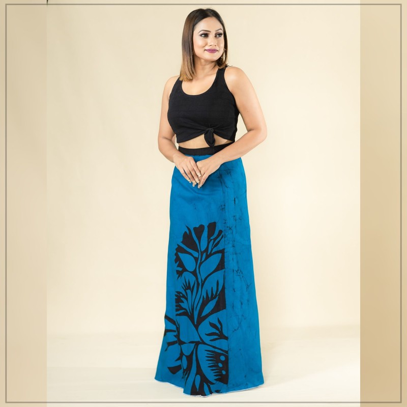 Blue And Black Batik Wrap Around Skirt