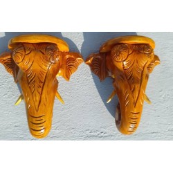 Two Elephant Head Teak wood hand carving Sculpture