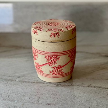 Speckled Clay Jar with Red Glaze Decoration